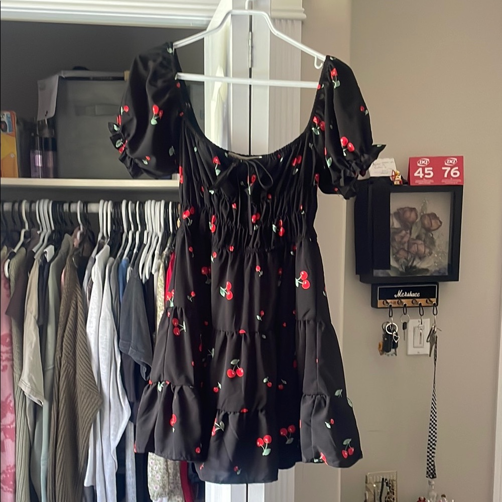 Liberty Love Black Dress with Red Cherry Design